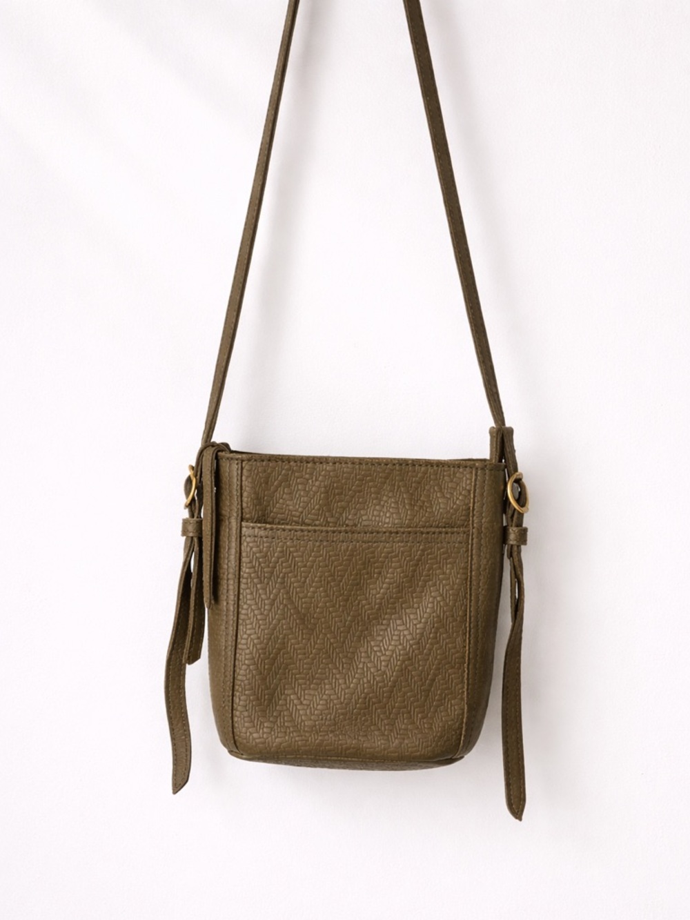 Margot New York | Olive Embossed Leather Crossbody | Adjustable Strap